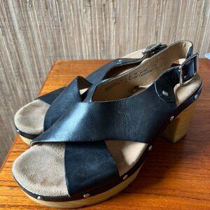 Clarks Black Leather clog heel sandals